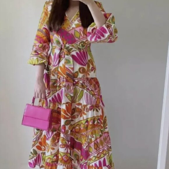 NEW ZARA NEW COLLECTION Printed Midi Dress 8252/254 Floral Tiered Ruffle S 4 6 - Picture 3 of 7